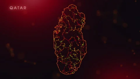 Digital Qatar Map Motion Reveal With Abstract Red And Orange Plexus Network.. Stock Footage 330513451