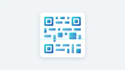Digital QR Code Icon with Glowing Cyan Scan Beam Passing Over Teal Gradient.. Видео 346202337