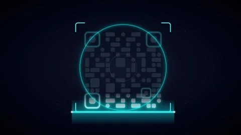 Digital qr code scanning animation with glowing laser beam interface on dar.. Vídeo Stock 337560184
