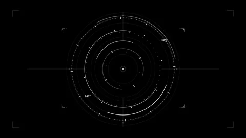 Digital radar circle with hitech data scanning and HUD tech Stock Footage 348331854