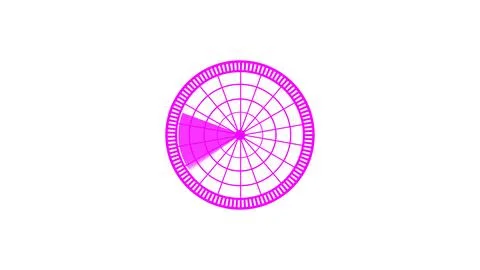 Digital radar interface with pink scanning sector, abstract technology disp.. Illustrazione stock