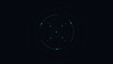 Digital radar interface with rotating glowing particles and concentric circ.. Stock Footage 344857749