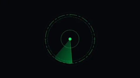 A digital radar interface scanning for targets on a dark black background Video stock 338310564