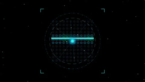 Digital radar scan interface with glowing geometric shapes pulsing in space.. 스톡 동영상 345984021