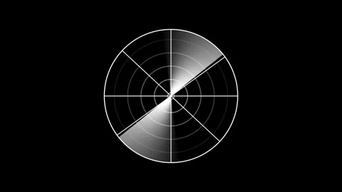 Digital radar scanner interface animation, rotating sonar sweep on black ba.. Видео 333700409