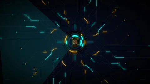 Digital radar scanner interface with glowing circuitry network hud animation Stock Footage 337565492