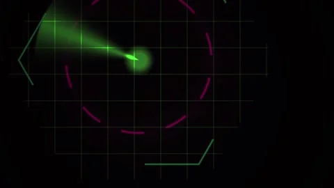 Digital Radar Scanning Interface with Rotating Green Beam and Grid Overlay. Stock Footage 340525410