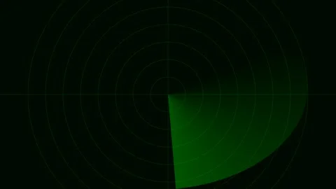 A digital radar screen display featuring a sweeping green scanning beam light Video stock 335118175