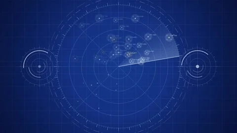 A digital radar screen display featuring circular target markers and scanni.. Stock Footage 346723333