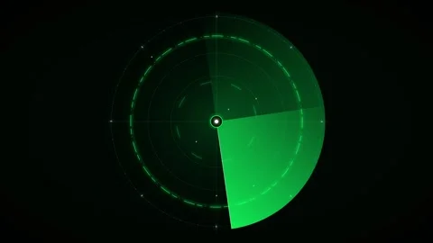 Digital radar screen display with green glowing concentric circles and a sw.. 動画素材 335826516