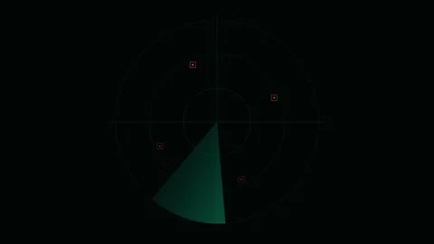A digital radar screen displaying detected objects in a dark environment Stockbeeldmateriaal 338309786