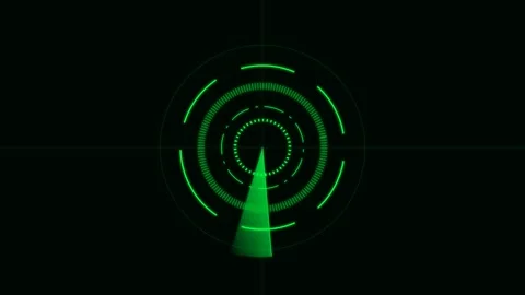 A digital radar screen interface with green scanning lines on black background Video stock 335118243
