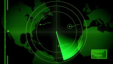 Digital radar screen scanning a world map interface Stock Footage 333738695