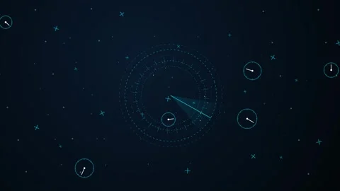 Digital Radar Sweep Loop - Floating Clock Icon Blue Time Tech Backdrop Stock Footage 341786867