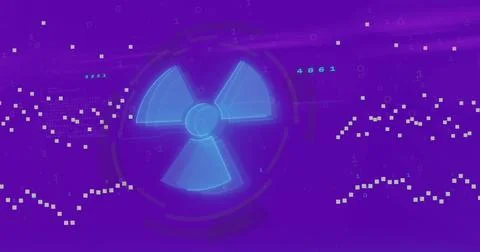 Digital radiation symbol glowing with binary code in futuristic technology Stock Photos