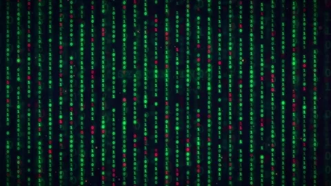 Digital Rain Background with Green Binary Code and System Error Glitch Effects Stock Footage 336775133
