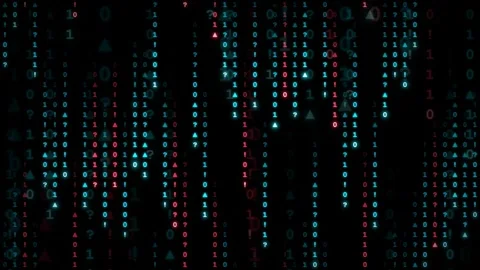 Digital rain of binary code falling on a black background for technology and Stock-Footage 343160574