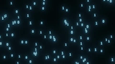 Digital rain of binary code with glowing blue digits on a black background Stock Footage 317612056