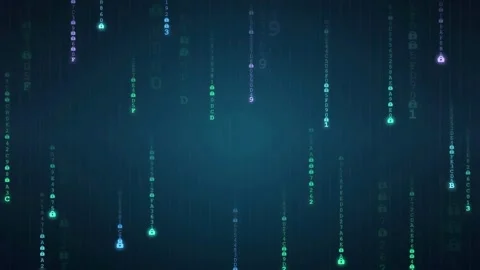 Digital rain of falling binary code and numbers on a dark blue technological Stock-Footage 343169653