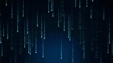 Digital rain of falling blue binary code and characters on a dark technological 库存影片 341824322