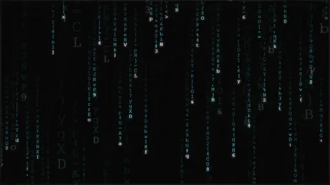 Digital rain of falling blue binary code and characters on a black background 库存影片 343155110