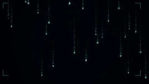 Digital rain of falling blue binary code and characters on a dark black Stock Footage 346205370