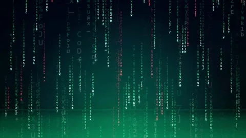 Digital rain of falling green and red binary code on a dark technological Stock-Footage 343159251