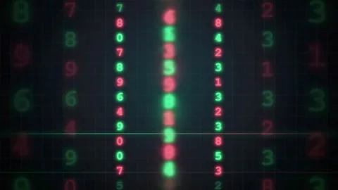 Digital rain of falling green and red binary numbers on a dark technological Видео 343868507