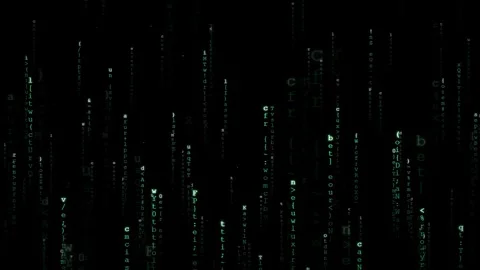 Digital rain of falling green binary code and characters on a black background Stock Footage 336777527