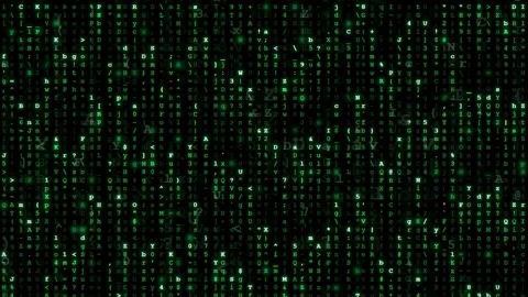 Digital rain of falling green binary code and characters on a black background Stock Footage 341833095