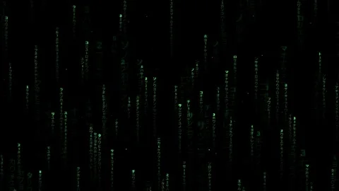 Digital rain of green binary code and characters falling on a black background Stock Footage 336773484