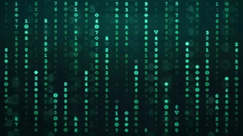 Digital rain of green binary code and symbols falling on a dark background Stock Footage 336775311