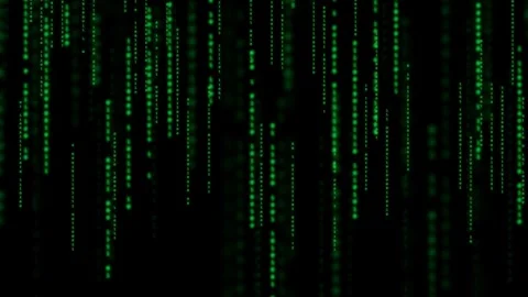 Digital rain of green binary code falling on a black background for technology Stock Footage 336776679