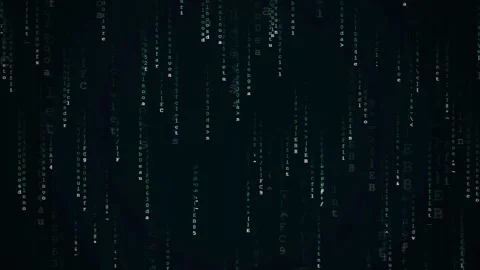 Digital rain of green binary code and characters falling on a dark black Stock Footage 341833272