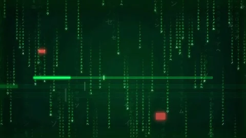 Digital rain of green binary code and data streams with a horizontal loading Stock-Footage 343158601