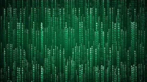 Digital rain of green binary code falling on a black background for technology Video stock 343161404