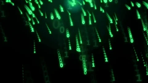 Digital rain of green binary code falling on a black background for technology Stock-Footage 343163809
