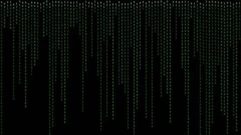 Digital rain of green binary code falling vertically on a black background for Stock Footage 345765317