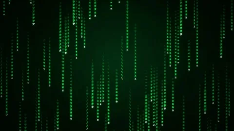 Digital rain of green binary code falling on a black background for technology Stock Footage 346212820