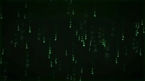 Digital rain of green falling characters and code on a black background for Stock Footage 336776247