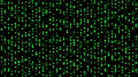 Digital rain of green falling code characters on black background for Stock Footage 341815529