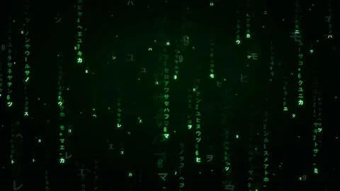 Digital Rain of Green Matrix Code Falling Down on a Black Background for Stock Footage 336772986