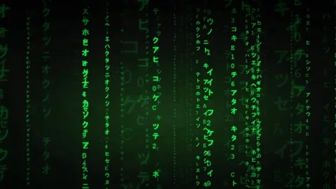 Digital Rain of Green Matrix Code Falling Vertically on Black Background for Stock Footage 336772996