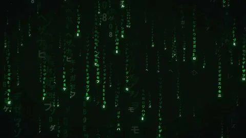 Digital Rain of Green Matrix Code Falling Down on Black Background for Stock Footage 336773368