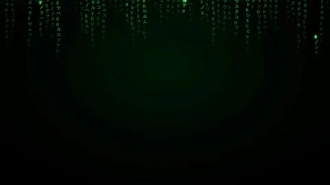 Digital Rain of Green Matrix Code Falling Down on a Dark Black Background Stock Footage 336774875
