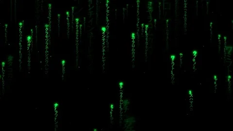 Digital Rain of Green Matrix Code Falling Down on a Black Background for Stock Footage 336774882