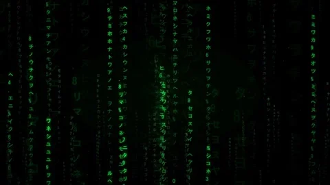 Digital Rain of Green Matrix Code Falling Down a Black Background for Stock Footage 336780787