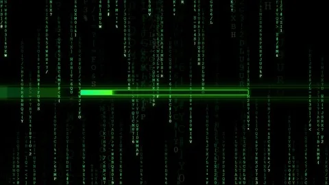 Digital Rain Matrix Background with Glowing Green Loading Bar and Falling Stock Footage 343158370
