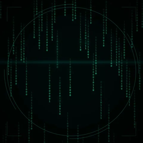 Digital Rain Matrix Circle HUD Interface Glowing Binary Code Futuristic Tec.. Stock Footage 347261152