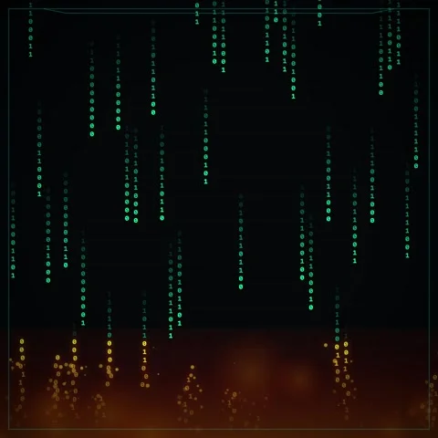 Digital Rain Matrix Code Falling Binary Numbers on Dark Background with Fie.. Видео 347261148